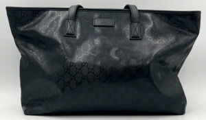 Gucci Guccisima Zip Tote Pre-Owned Black Bag GG Large Authentic Vintage Purse